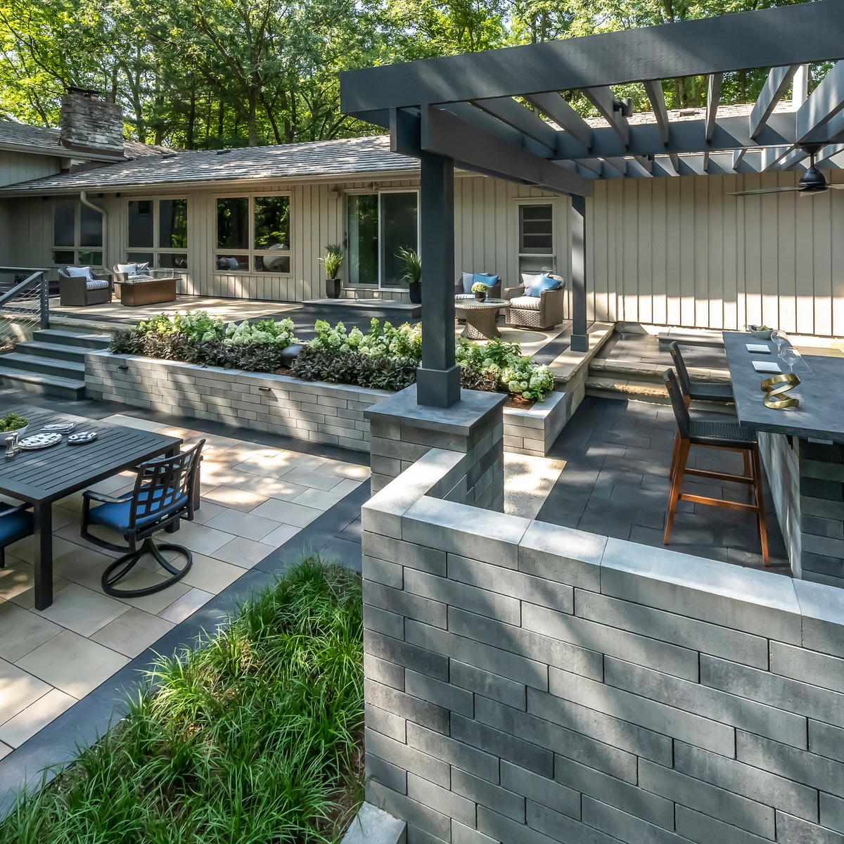 patio pavers and low retaining wall