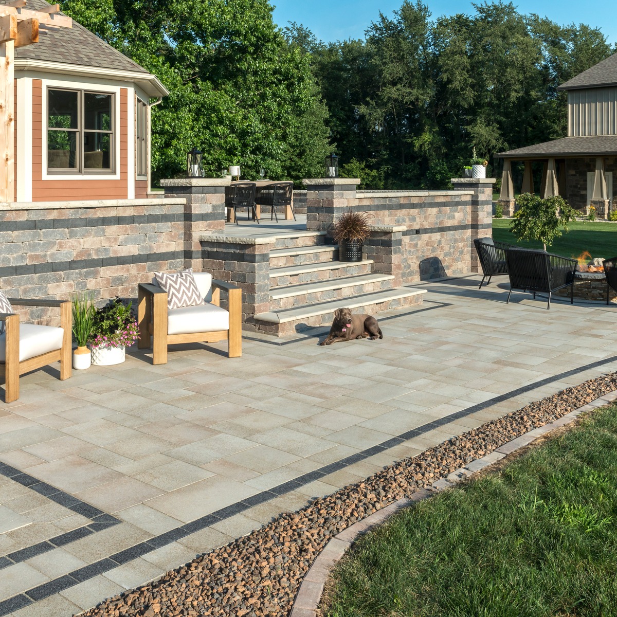 Outdoor patio, with dog relaxing