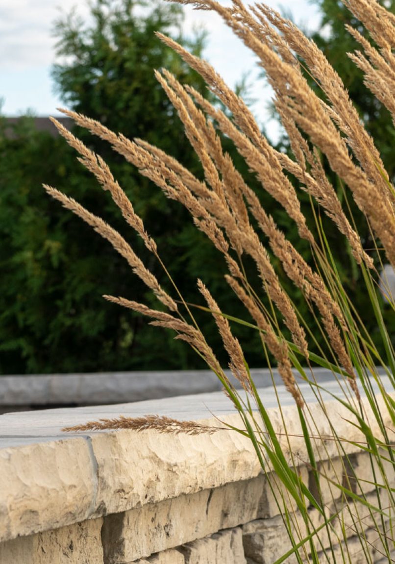 Close up of Unilock Retaining Wall with Coping