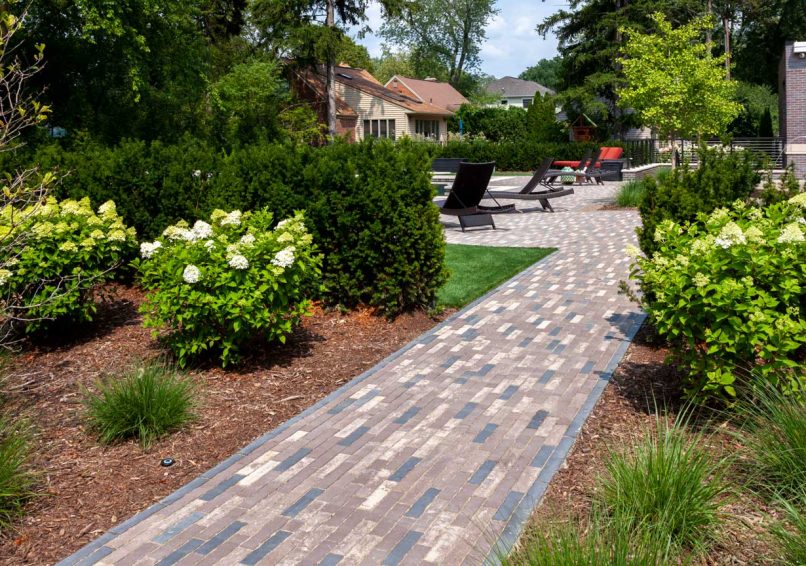 Modern Walkway to Patio through Garden